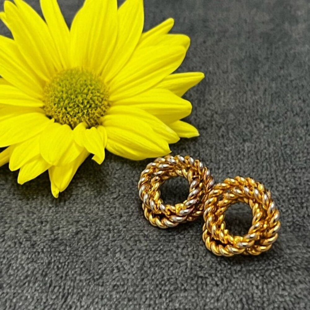 Vintage Gold-Tone Twisted circle stud Earrings